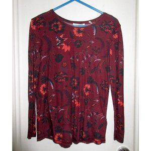 Sandro Paris 3 M 8 Burgundy Multi Top Blouse Floral Long Sleeve
